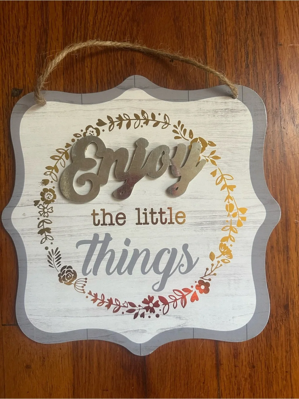 Enjoy the Little Things Grey and Cream Wall Plaque 8”H x 8”L New